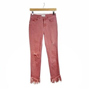 Free People We The Free Pink Great Heights Frayed Skinny Jeans Size 27 Boho